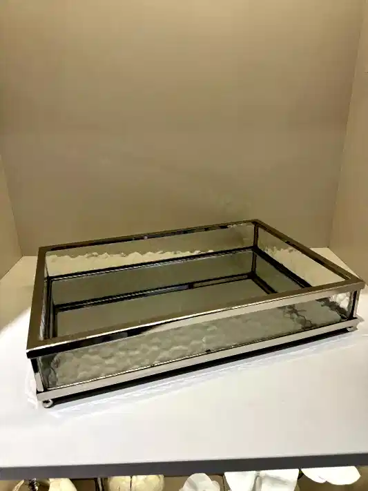 Gümüş Cam Kenarlı Dikdörtgen Tepsi
