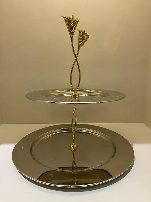 2 Katlı Pirinç Kulplu Gümüş İkramlık