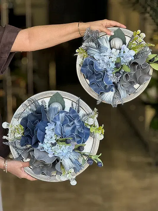 Yapay Çiçekli İkili Ahşap Tablo No:58