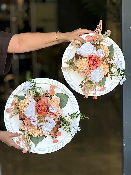 Yapay Çiçekli İkili Ahşap Tablo No:55