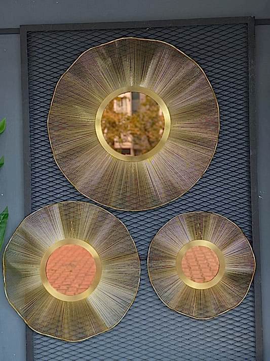 Metal Aynalı Duvar Dekoru Gold Üçlü