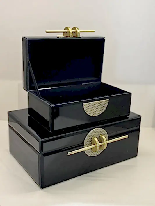 İkili Dekoratif Cam Kutu No:3  Siyah Tokalı