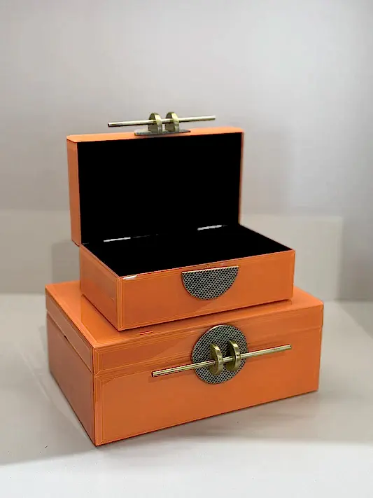 İkili Dekoratif Cam Kutu No:5 Turuncu Tokalı