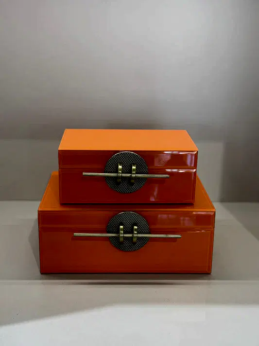 İkili Dekoratif Cam Kutu No:5 Turuncu Tokalı