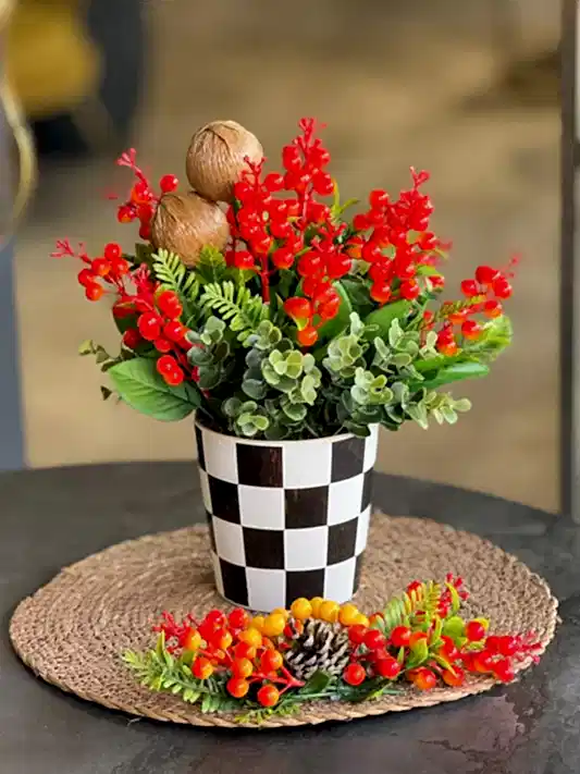 Yapay Turuncu Kokinalı Damalı Vazo + Supla