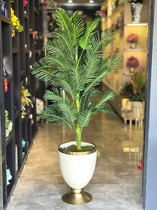 Yapay Arekalı Lux Ayaklı Saksı Krem Antik