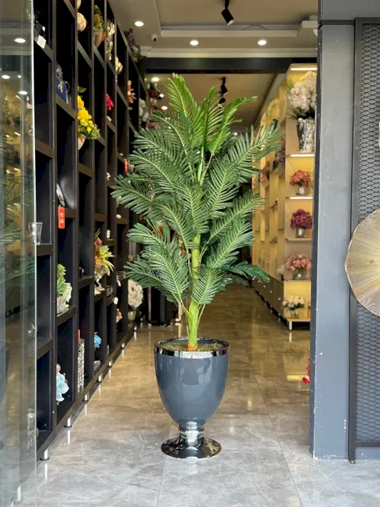 Yapay Arekalı Lux Ayaklı Saksı Koyu Gri Gümüş